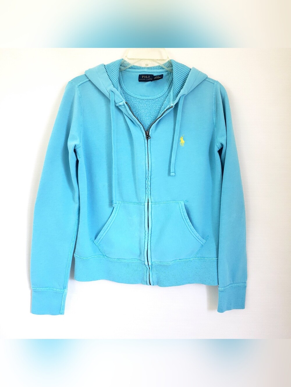 Y2K Vintage Polo Ralph Lauren Teal Blue Zip-Up Hoodie Yellow Pony